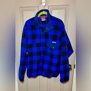 Patagonia Blue and Black Plaid Synchilla